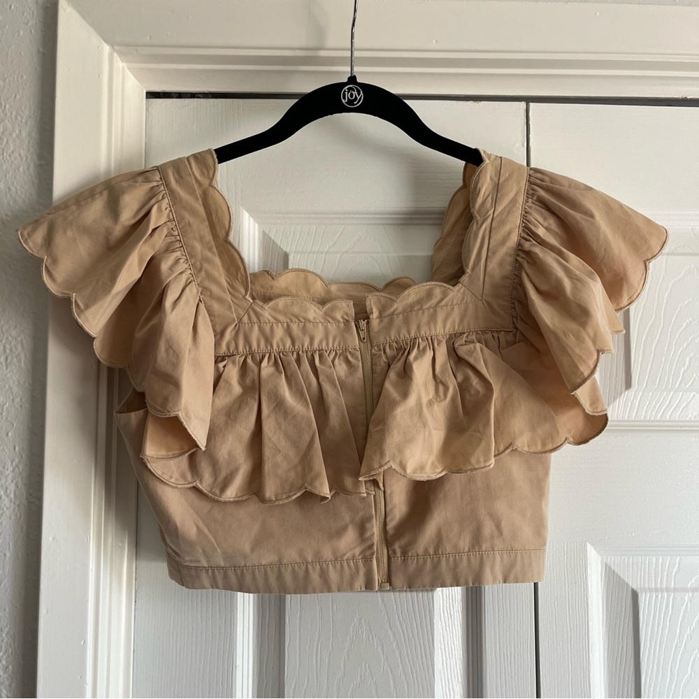 Hunter Bell Kate Beige Khaki Ruffle Crop Top - Picture 5 of 13
